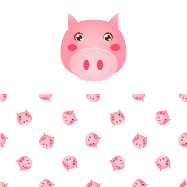 Icono de cabeza de cerdo y patrón — Vector de stock