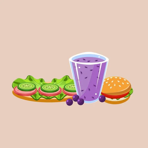 Broodje hamburger en Smoothie — Stockvector