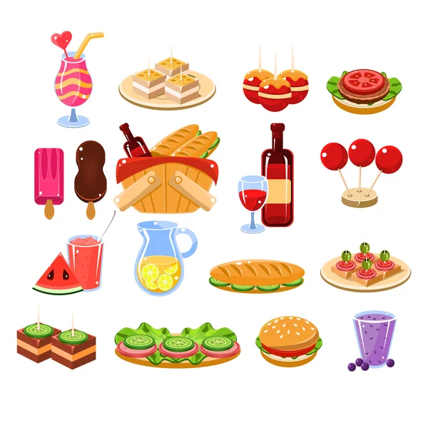 Piknikowe jedzenie i napój zestaw — Wektor stockowy