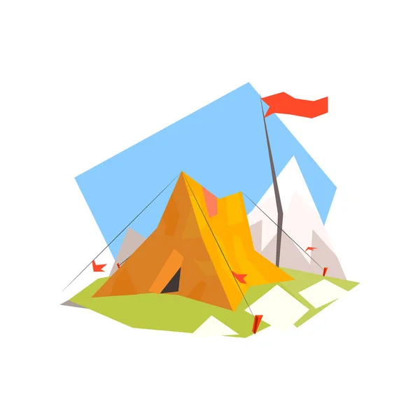 Mountain Camp With Tent — Stock Vector