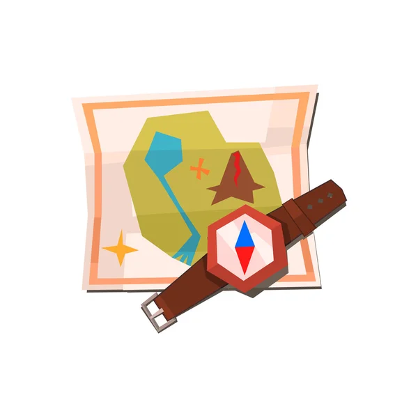 Camping kaart en een kompas — Stockvector