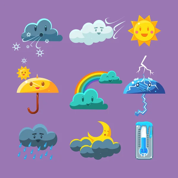 Juego de iconos del clima infantil — Vector de stock