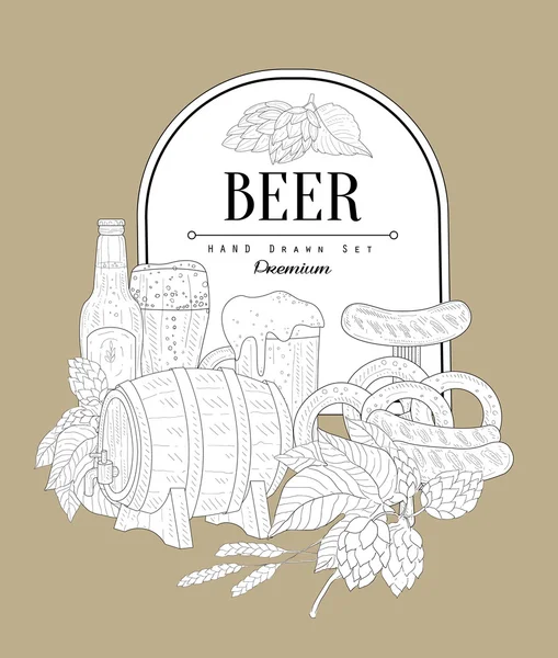 啤酒主题复古素描 — 图库矢量图片