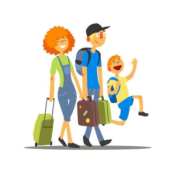 Familia viajera que se va de vacaciones — Archivo Imágenes Vectoriales