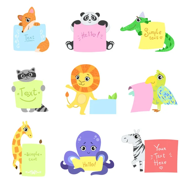 Animals With Messages To Fill Set — Stock Vector