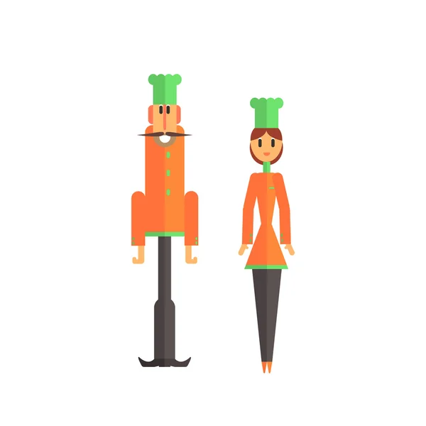 Dos cocineros en uniforme naranja icono — Vector de stock