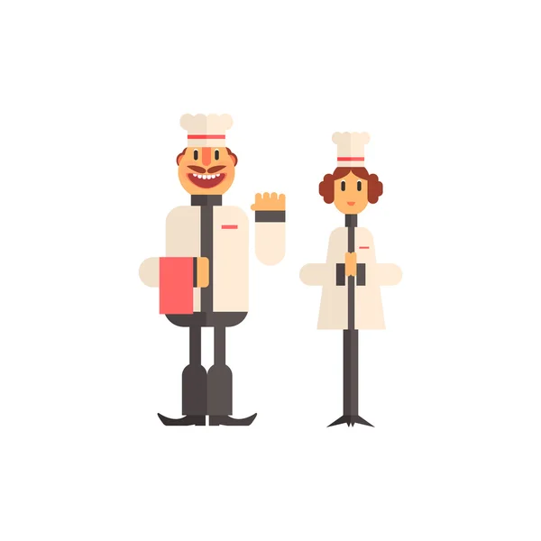 Dois cozinheiros em ícone uniforme branco — Vetor de Stock