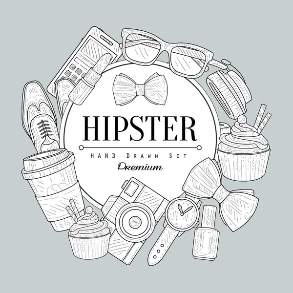 Sketsa Vintage Item Hipster - Stok Vektor