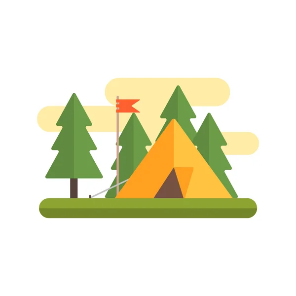 Tent In Woods Illustration — Stock Vector