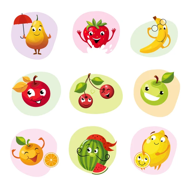 Grappige Fruit tekens Set — Stockvector