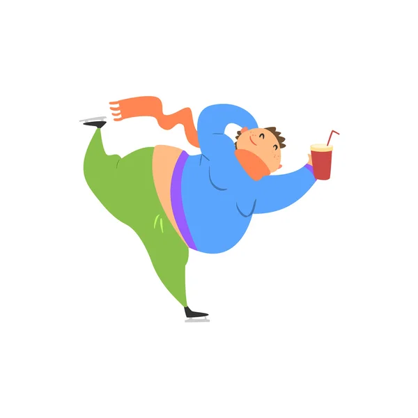 Fat Guy patinage sur glace — Image vectorielle