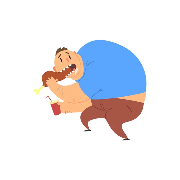 Gordo chico comer pollo pierna — Archivo Imágenes Vectoriales