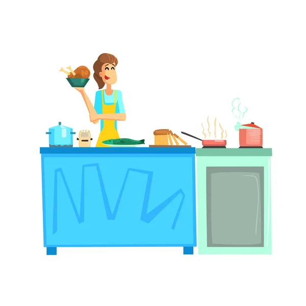 Concurso de cocina Participante femenina — Vector de stock