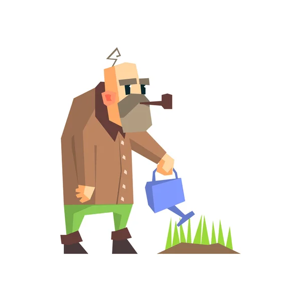 El hombre regando la hierba — Vector de stock