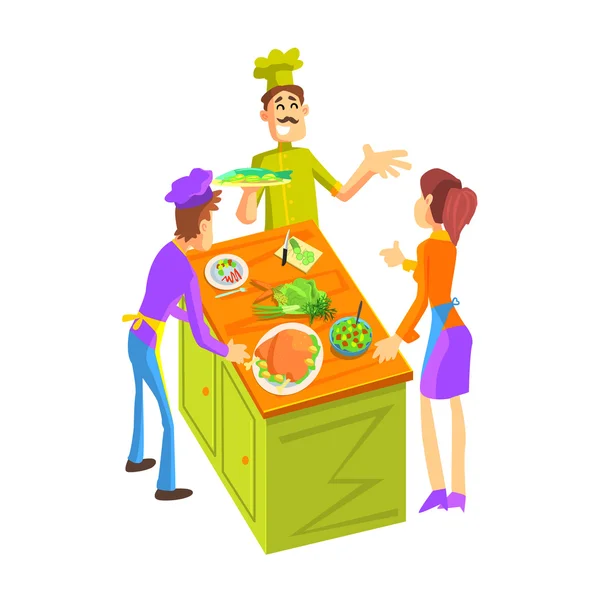 Clase de cocina para una pareja — Vector de stock