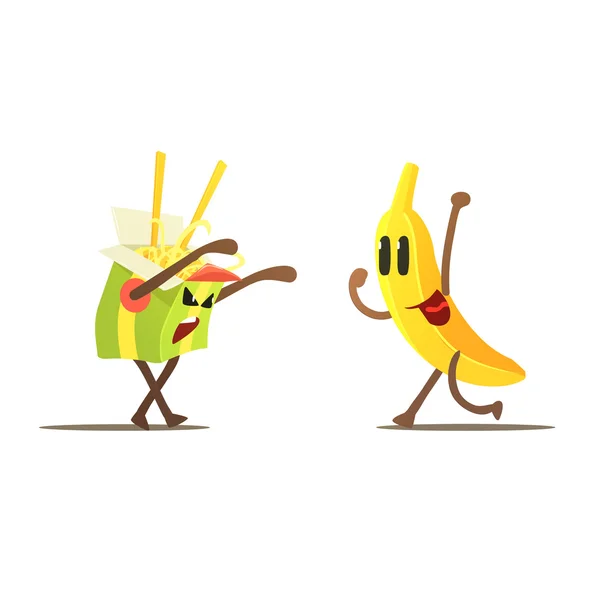 Tagliatelle contro Banana Cartoon lotta — Vettoriale Stock