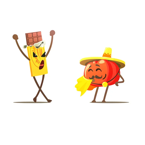 Chocolat contre la tomate Cartoon Fight — Image vectorielle