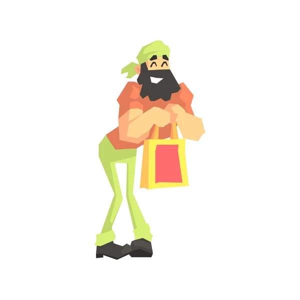 Beardy człowiek z torbą na zakupy — Wektor stockowy