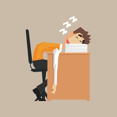 Kağıtları yığını üzerinde uyku ofis çalışanı