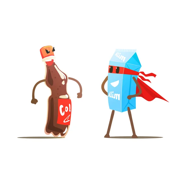 Coca-Cola Contra Leite Luta dos desenhos animados —  Vetores de Stock