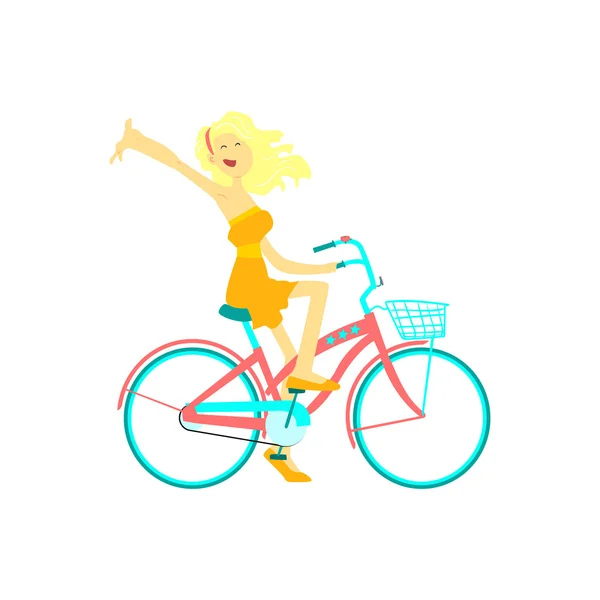 Chica feliz montar en bicicleta — Vector de stock