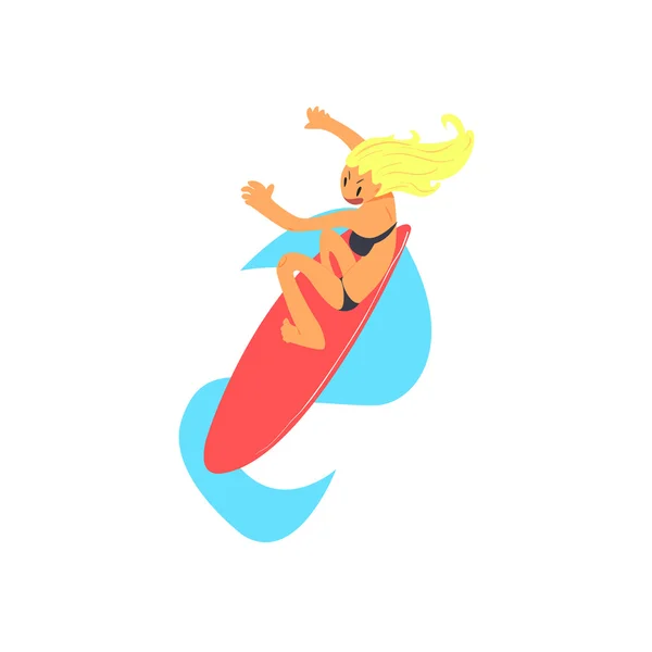 Blond Girl On Surfboard From Above — Stock Vector