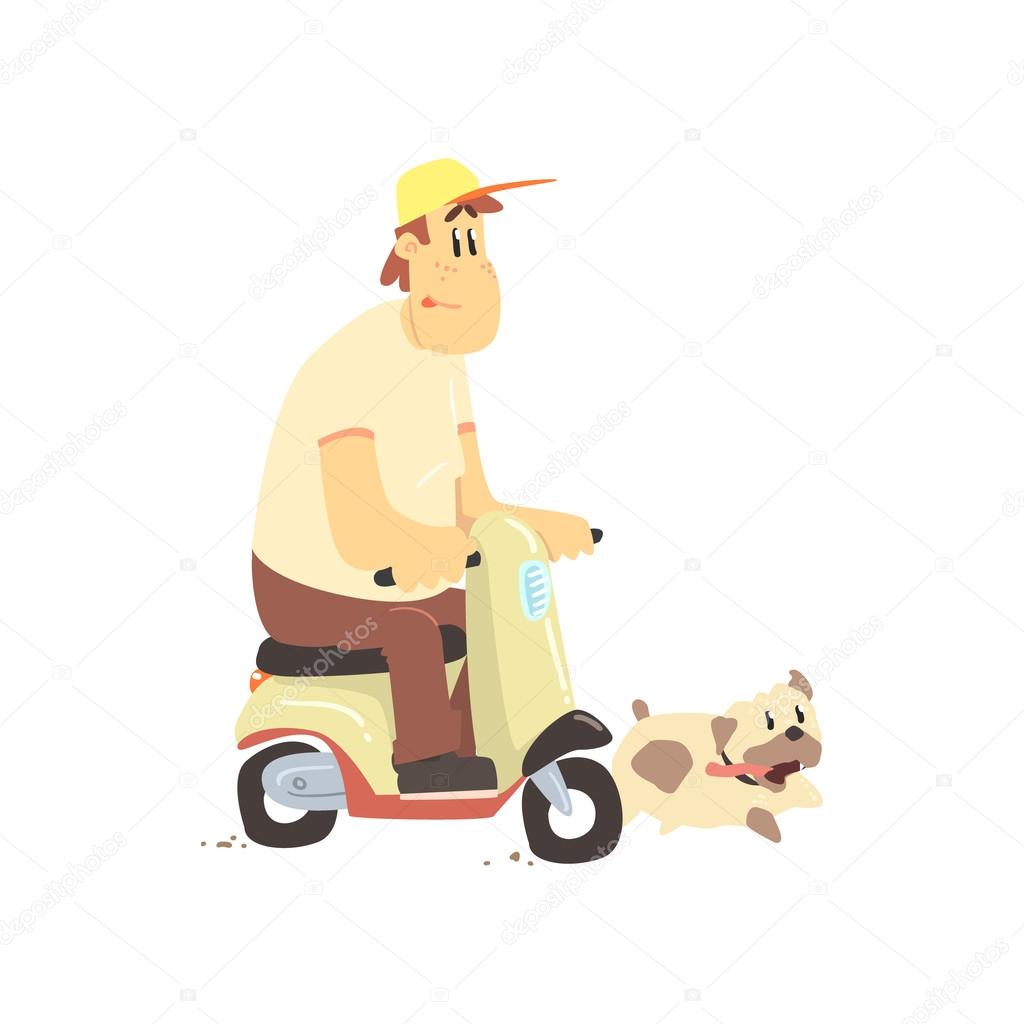 Człowiek Na Skuter Z Psem Grafika Wektorowa Topvectors