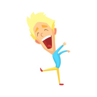 Spiky Hair Blond Male Character Rejoicing clipart