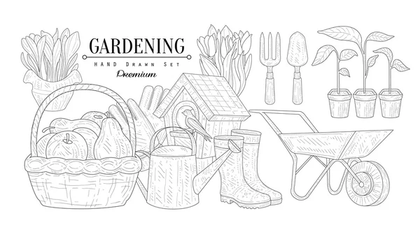 Gardening Vintage Sketch — Stock Vector