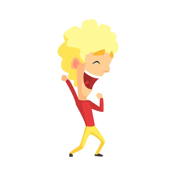 Krullend Blond mannelijke karakter vreugde — Stockvector