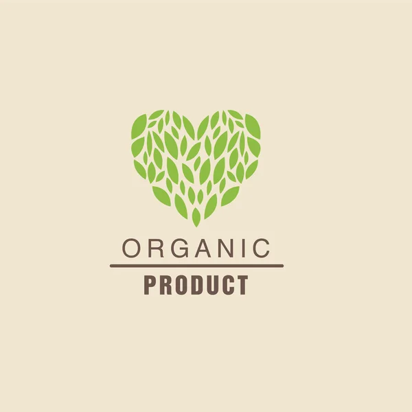 Leaf Heart Above Text Organic Product Logo — Stock Vector