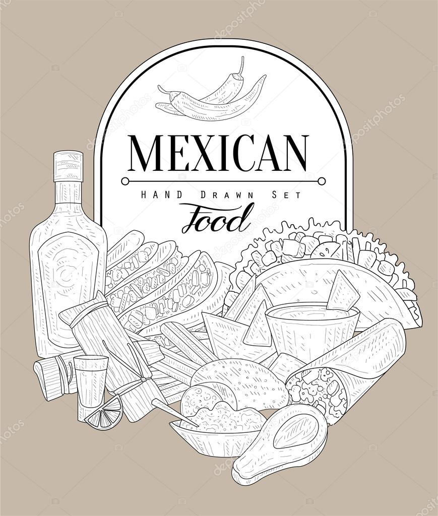 Mexican Food Vintage Vector Hand Drawn Design Card
