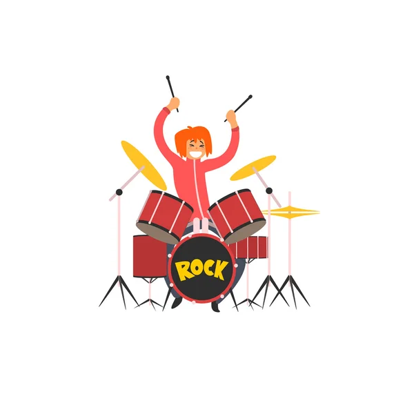 Girl Drummer Vector Illustration — Stock Vector