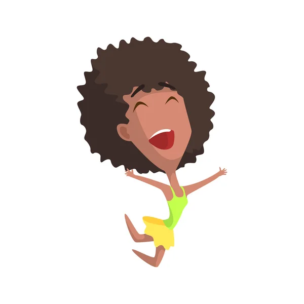 African Curly Female Character Rejoicing — Stock Vector