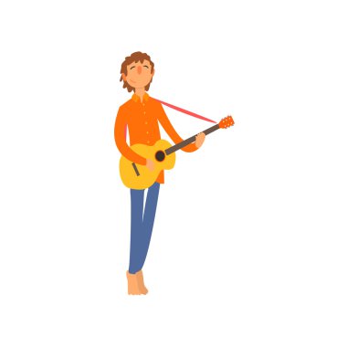 Akustik gitar oyuncu vektör çizim