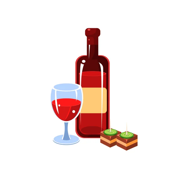 Wijnfles en Snack — Stockvector