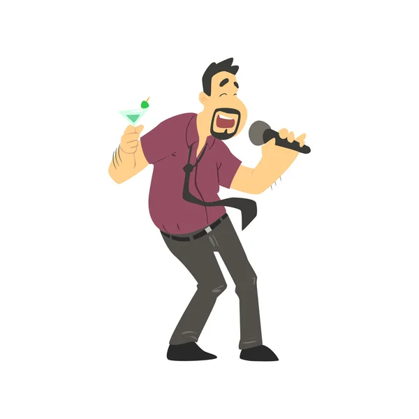 Drunk Man Singing In Karaoke — Stock Vector