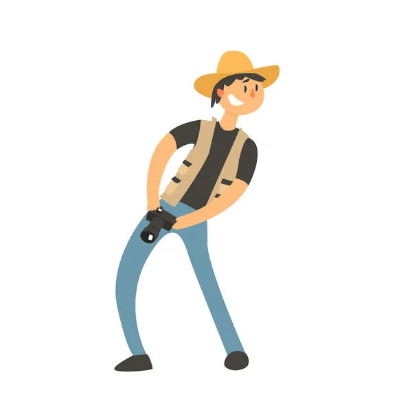 Guy In Cowboy Hat With Camera — Stock Vector