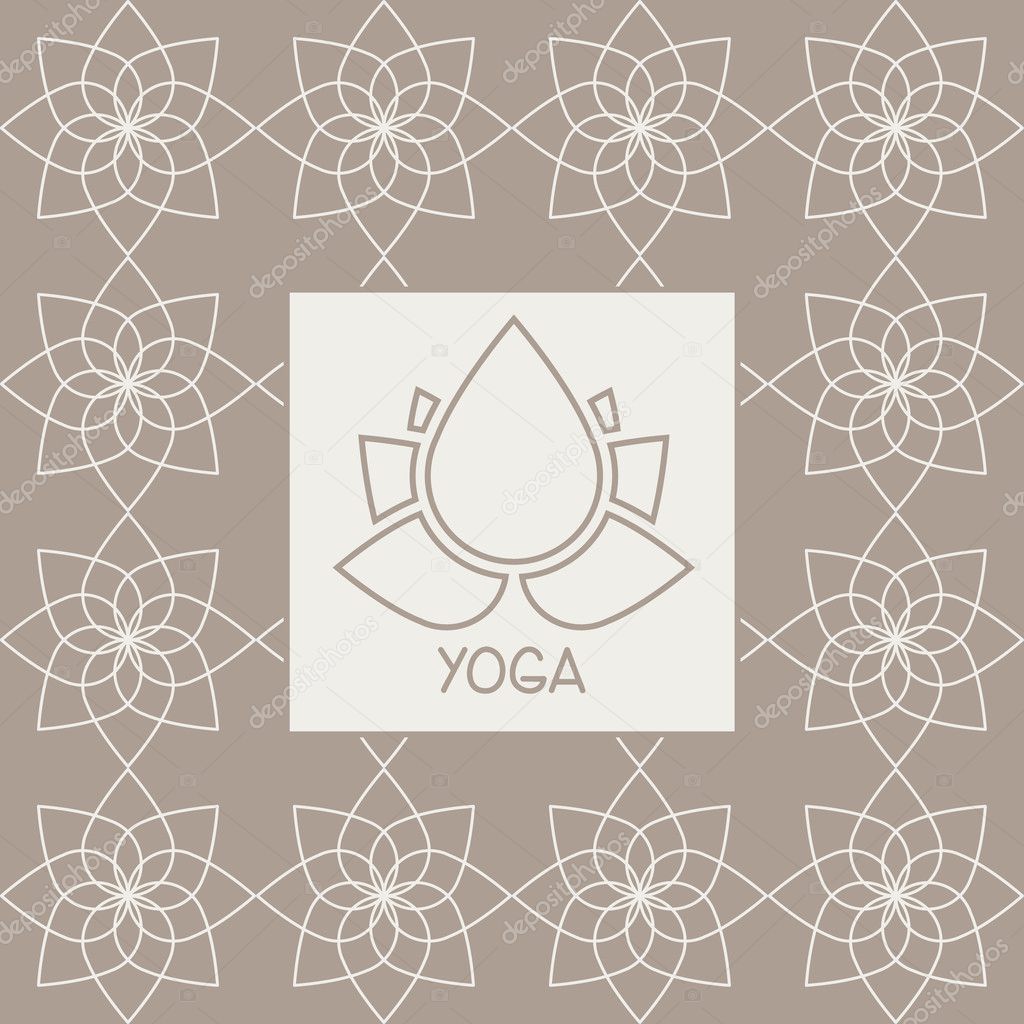 Abstract Lotus Flower Yoga Studio Design Card In Pastel Colors Flat Vector Design On Ornamental Background