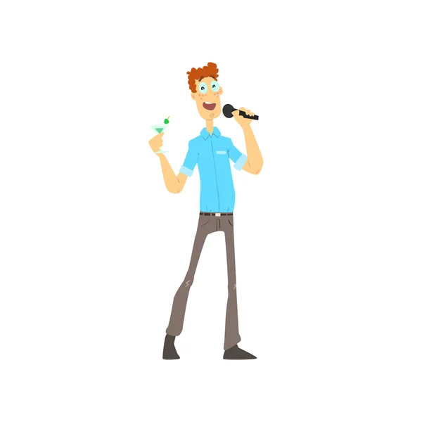 Curly Guy chantant au karaoké — Image vectorielle