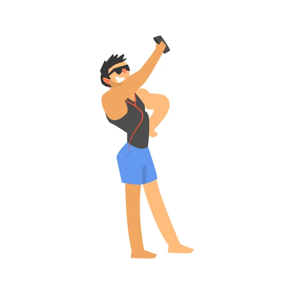 Guy In Shades Taking Selfie — Stock Vector