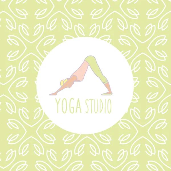 Perro hacia abajo Pose Yoga Studio Design Card — Vector de stock