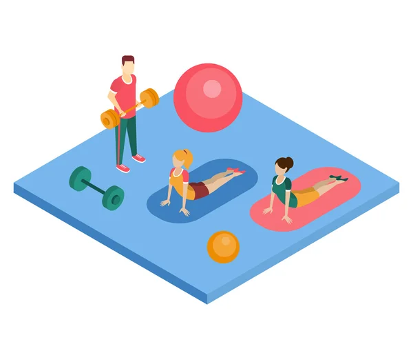 Gente haciendo ejercicio en el gimnasio — Vector de stock