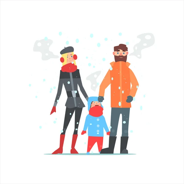 Family Outside In Winter — Stock Vector