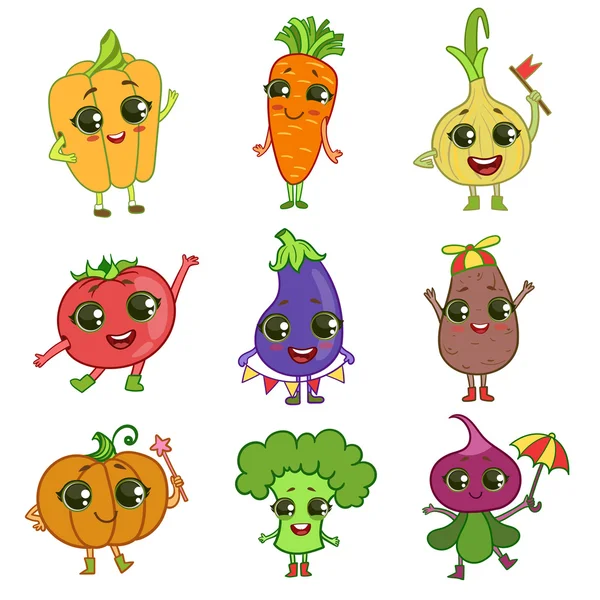 Vegetables Cartoon Characters Set — Stock Vector