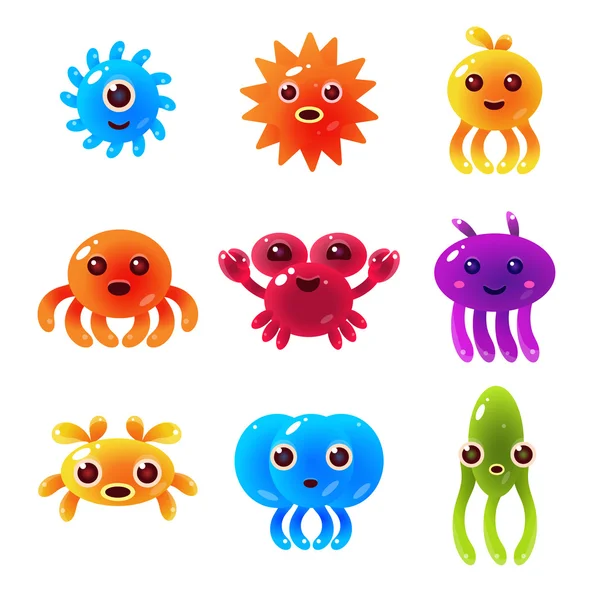 Marine Animals Balloon Characters Set — Stock Vector