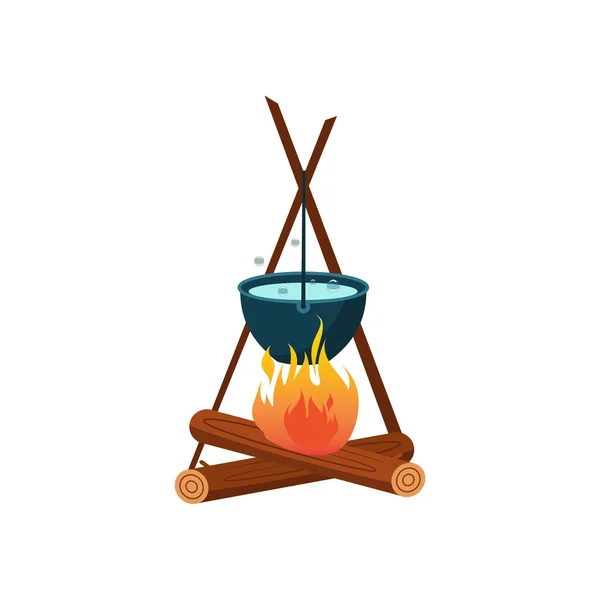 Bowl On Camp Fire — Stock Vector