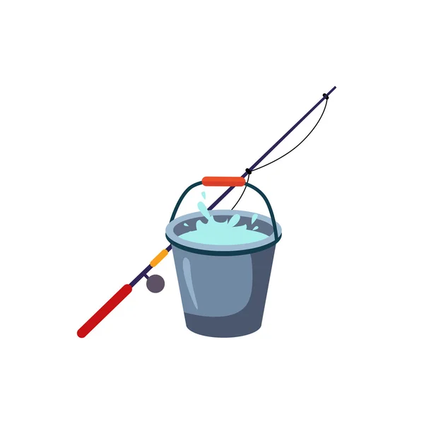 Fishing Rod And Bucket — Stock Vector