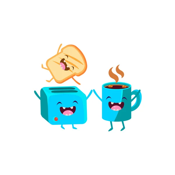 Toaster And Coffee  Cartoon Friends — Stock Vector