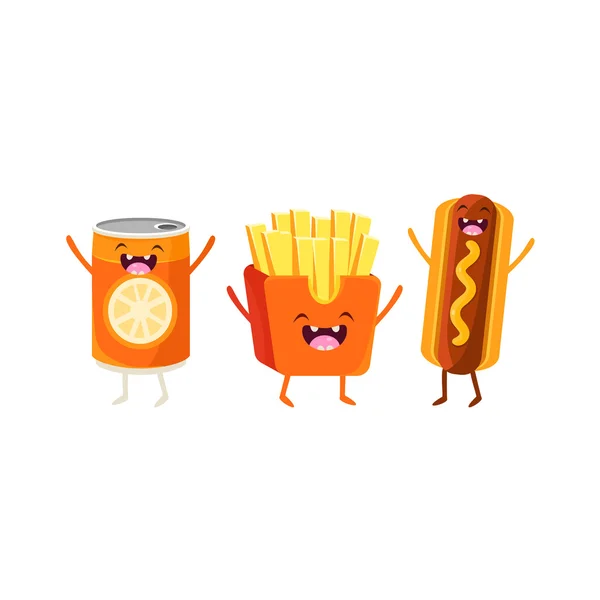 Krumplit, Hot dog, és szóda rajzfilm meg — Stock Vector